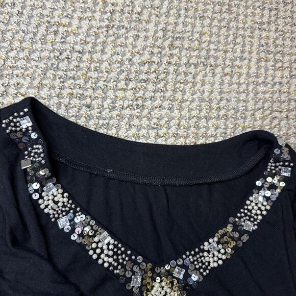 vintage y2k black sequin pearl beaded fitted babydoll plunging v neck - Picture 6 of 6